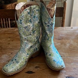 Roper green/blue embroidery and glitter boots